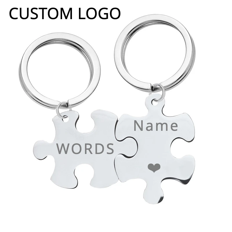 

Couple Valentine's Day Customized Stainless Steel Keychain Laser Engrave Metal Key Chain Ring Lovers Personalized Keyring Gifts