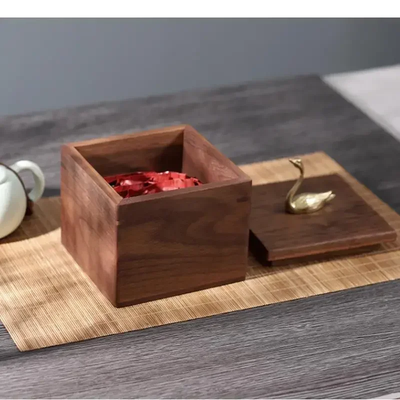 

Organizer Cover Wood Tea And Black Snacks Jewelry Storage Boxes Bins Walnut Solid Dried Animal Box Brass Fruit