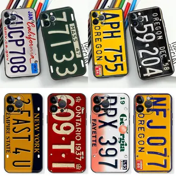 Capa de Celular Retro Engraçada com Número de Placa de Licença para iPhone 15 Retro Funny License Plate Number Car Phone Case For Apple iPhone 15 14 13 12 11 Pro Max Mini 8 7 Plus X XR XS Max SE Black Cover