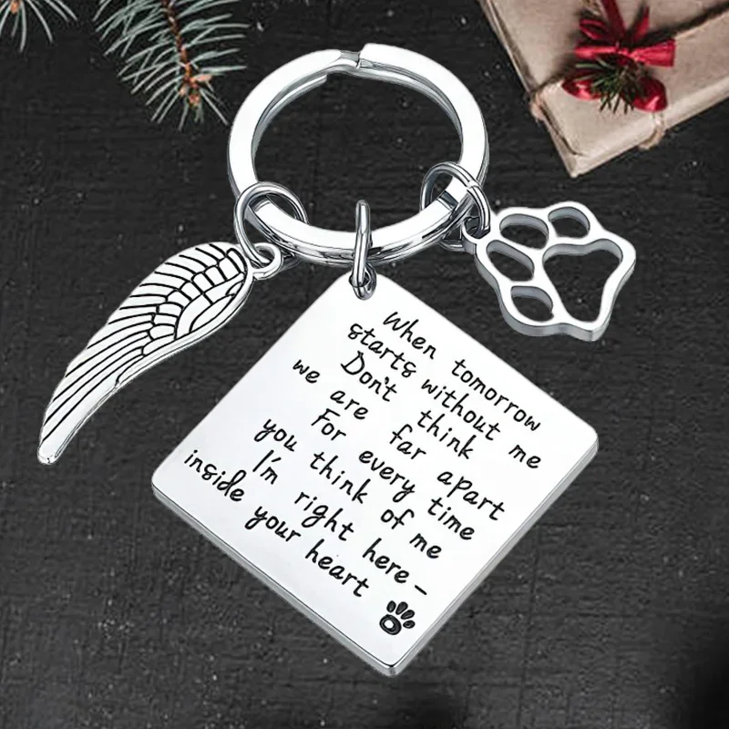 Cute Pet Memorial Keychain Pendant When Tomorrow Starts Without Me Paw Key Chains Keyrings Pet Angel Dog Cats Loss Gift 
Cute Pet Memorial Keychain Pendant When Tomorrow Starts Without Me Paw Key Chains Keyrings Pet Angel Dog Cats Loss Gift