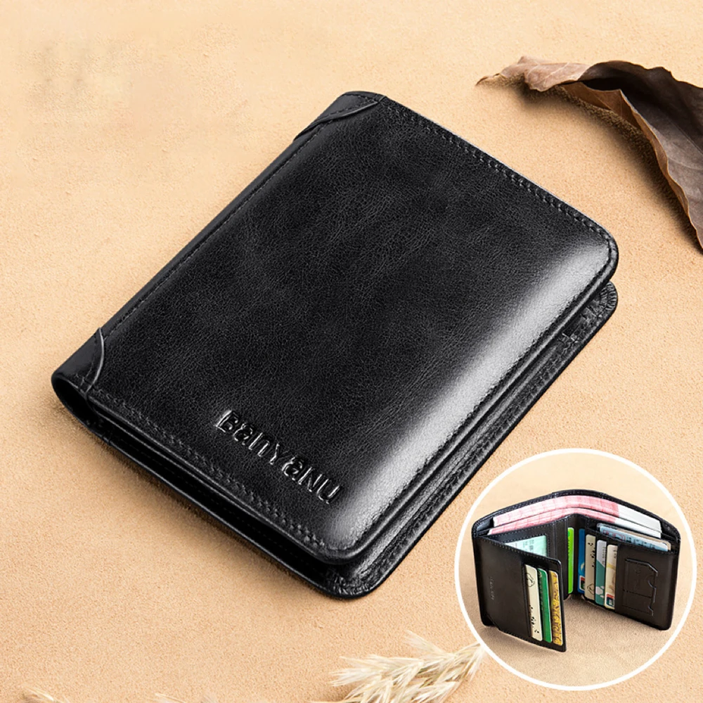 

Luxury Genuine Leather Mens Wallet RFID Bifold Purse Credit Card Holder Male Slim Vintage Coin Purse Driver's License Holder 1PC