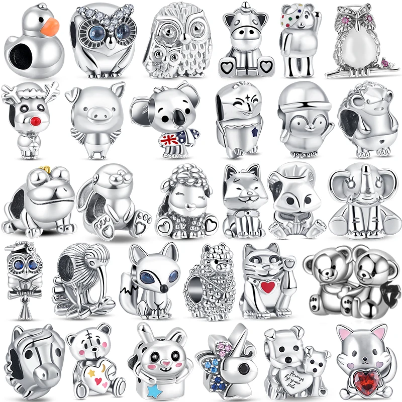 

Authentic 925 Sterling Silver Owl Unicorn Bear Elk Beads Animal Series Charms Fit Original Pandora Bracelet For Woman Fine Gifts