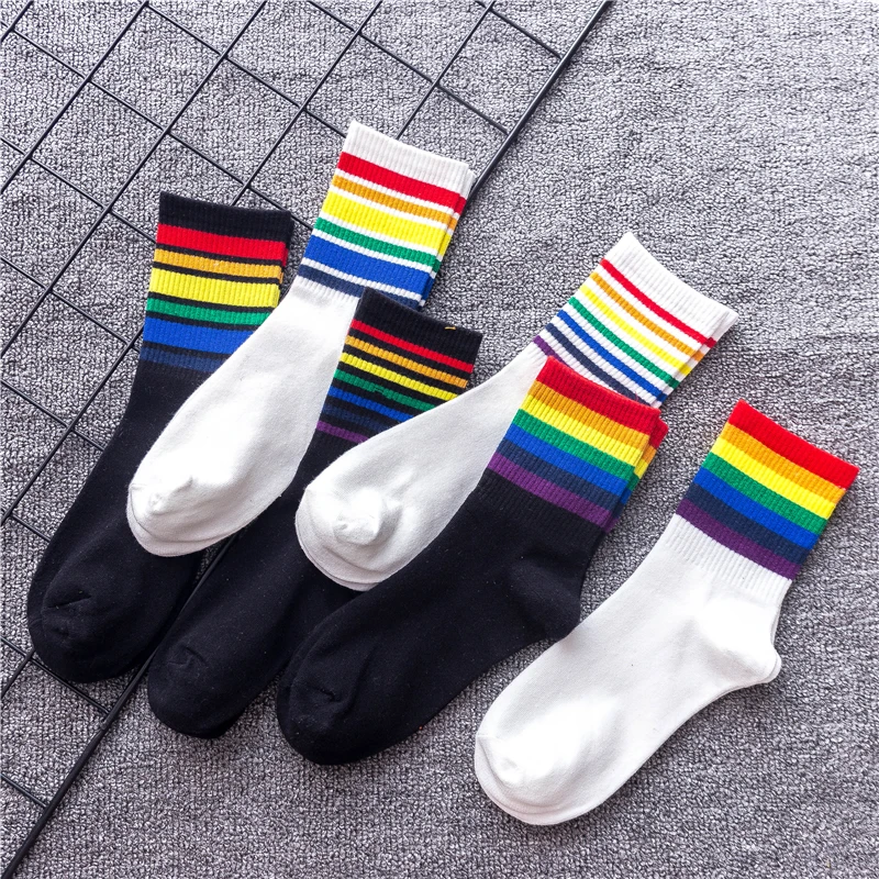 Women's Harajuku Rainbow Stripes White Black Cotton Socks Fashion Christmas Casual Tide Streetwear Dropship
Women's Harajuku Rainbow Stripes White Black Cotton Socks Fashion Christmas Casual Tide Streetwear Dropship