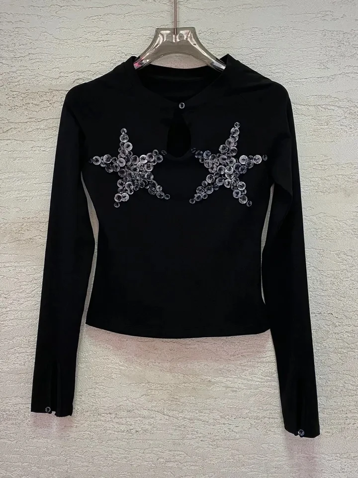 2024 Spring Casual New Women Fashion Embroidery Black Long Sleeve T-Shirt Tee for Female Tops
2024 Spring Casual New Women Fashion Embroidery Black Long Sleeve T-Shirt Tee for Female Tops