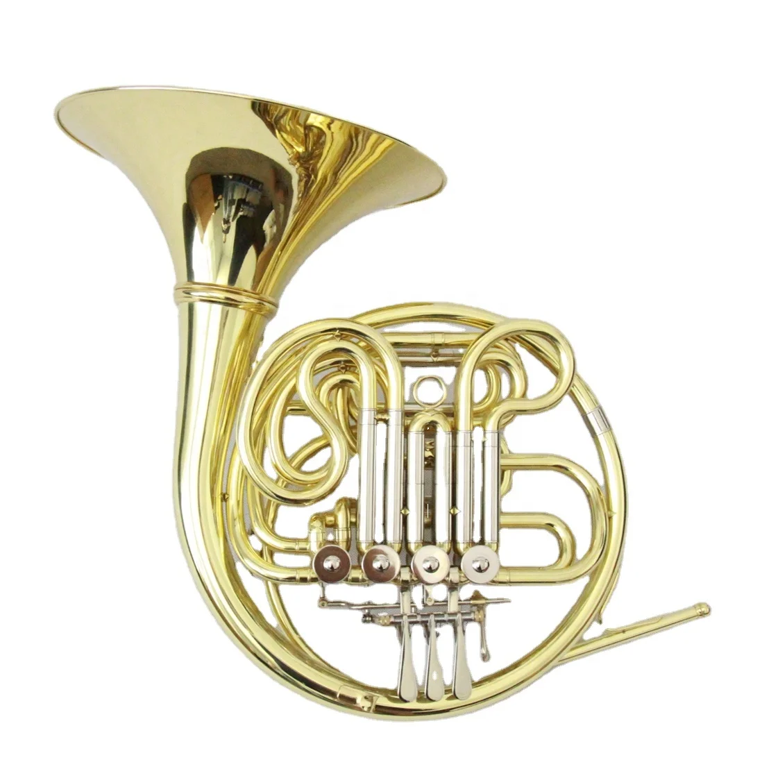 

Hot Sale High Grade Professional Cheap Woodwind Wind Instrument Gold Lacquered 4-Key Double Separated Bell F/Bb Tone French Horn
