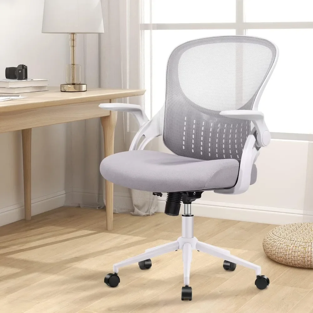 

Ergonomic Desk Chair Height Adjustable Rolling Swivel Task Chair With Flip-up Armrests and Lumbar Support Gray Office Chairs