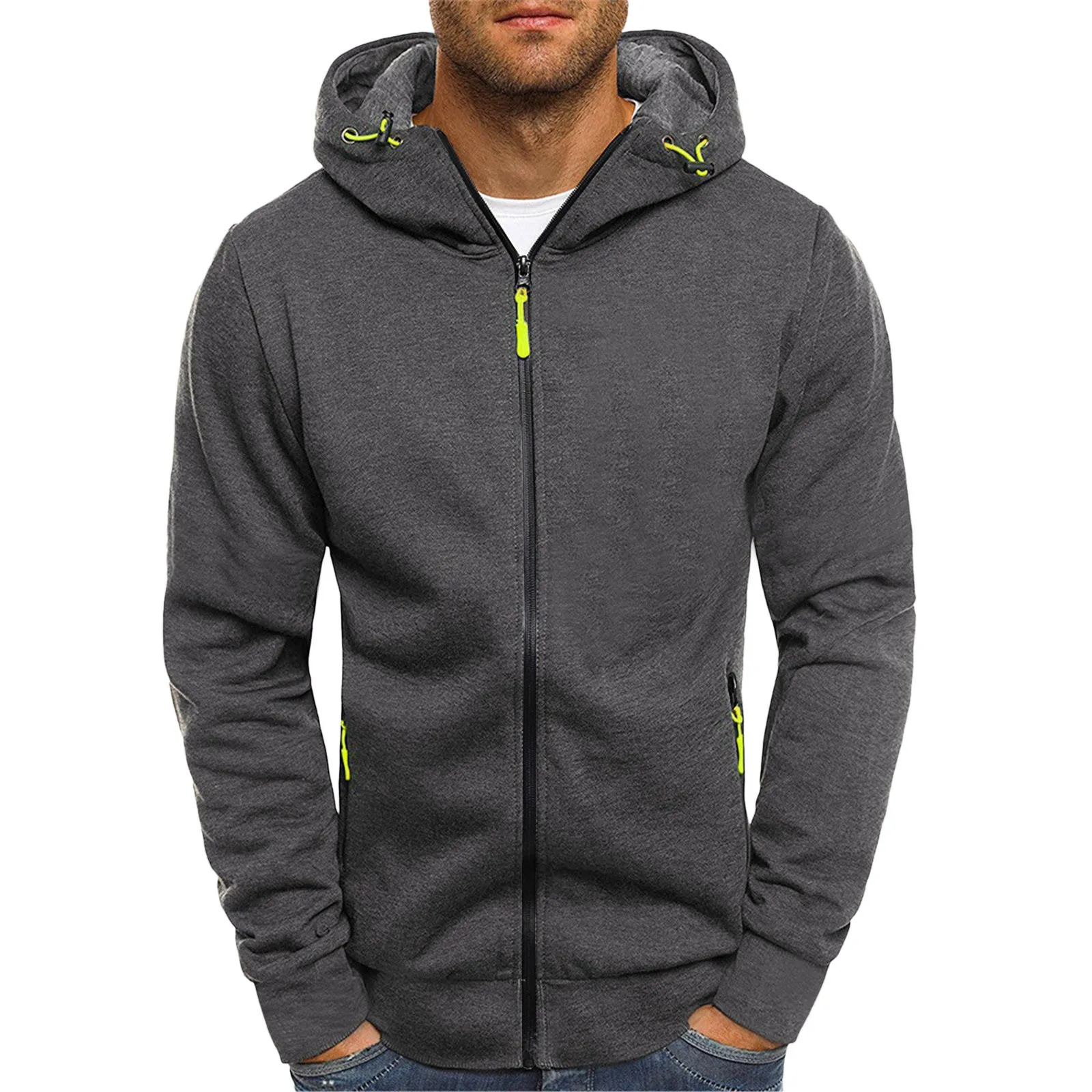 

Mens Zip Up Hoodie Autumn Winter Solid Color Hooded Cardigans Fitness Outdoor Sports Jogger Thermal Basic Sweatshirts Tracksuits