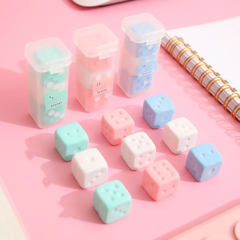 

3pcs/box Creative Dice Eraser for Pencil Mini Color Griddle Eraser Cleaning Tool Office School Student Kawaii Stationery