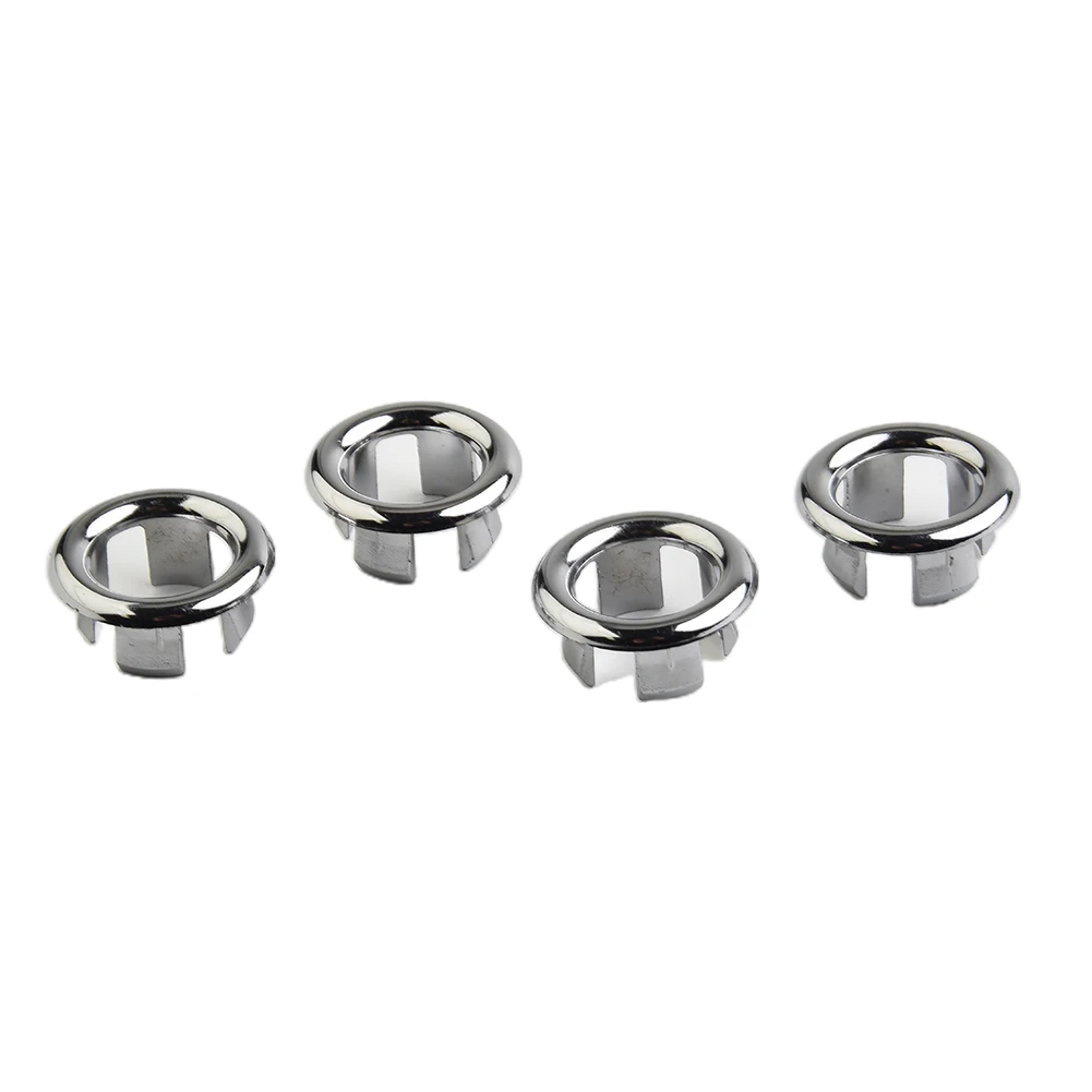 

4pcs Sink Overflow Ring Overflow Hole Cover Decorative Cover Water Blocking Cover Family Hotel Shopping Mall Silver ABS Material