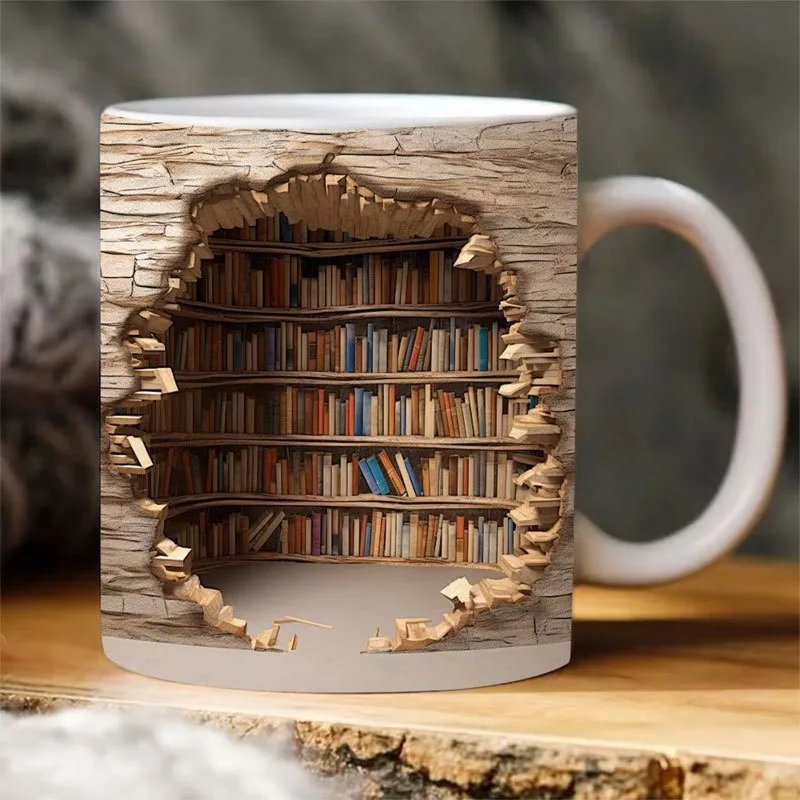 

3D книжная полка, кружка, креативный дизайн комнаты, керамическая книжная полка, кофейная чашка, книжная полка, кофейная кружка, Книжная чашка с 3D-эффектом, подарки для любителей книг