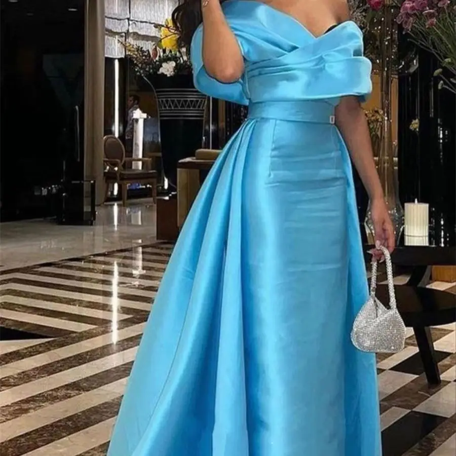 

Элегантное синее атласное строгое вечернее платье, простое съемное официальное платье в пол из Саудовской Аравии