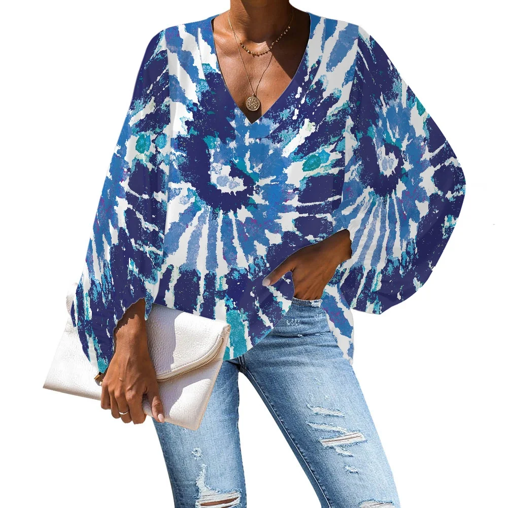 Fashion Women tie dye print Chiffon Blouse Design V-Neck Long Sleeve Spring Autumn Casual Loose lantern long sleeve Pullover Top
Fashion Women tie dye print Chiffon Blouse Design V-Neck Long Sleeve Spring Autumn Casual Loose lantern long sleeve Pullover Top