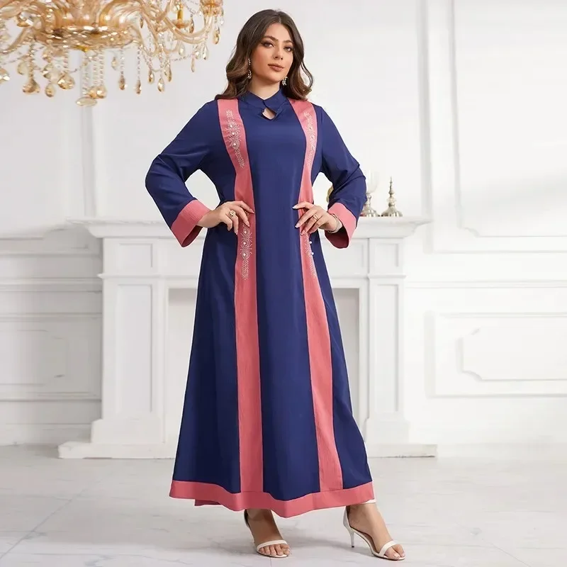 

Африканская одежда Дубай абайя 2024 мусульманское женское длинное платье макси с длинным рукавом и круглым вырезом из полиэстера Abaya Платье женское платье наряды