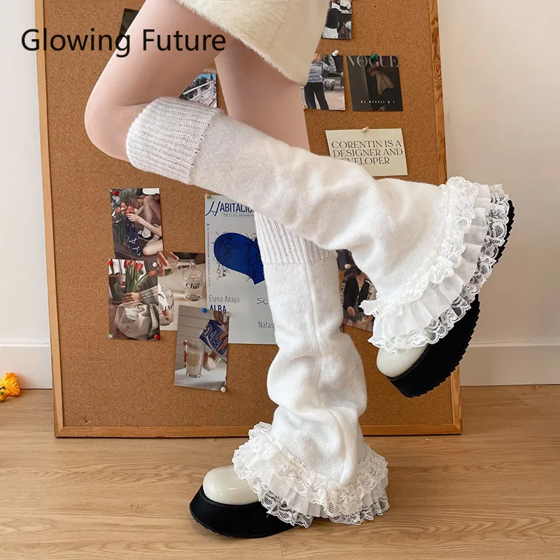 

1 Pair Autumn/Winter Retro Spicy Girl Lace Women's Leg Warmers Lolita Girl JK Horn T-shaped Socks Elephant Leg Socks Female