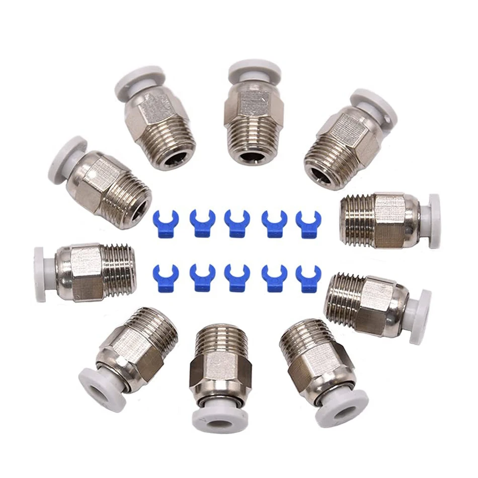 

10pcs PC4 M10 Straight Pneumatic Push Fitting Connector for E3D-V6 Long-Distance Bowden Extruder for Ender3/ CR10 3D Printer