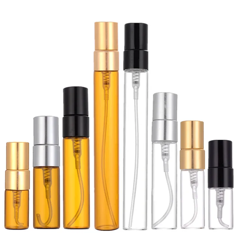 

100pcs 2ml 3ml 5ml 10ml Glass Perfume Spray Bottles Refillable Atomizer Empty Cosmetic Bottle Amber Sample Glass Vials