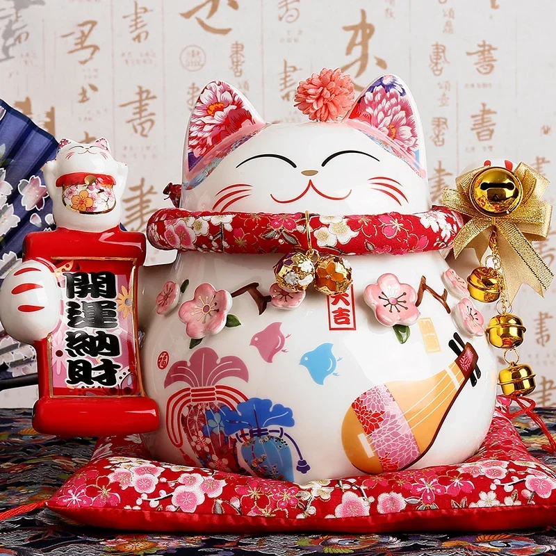 

9-дюймовая керамическая копилка, искусственная кошка, украшение для дома, подарок фэн-шуй, центральный элемент