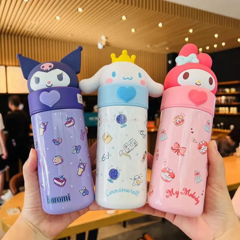 

New Stainless Steel Thermos Cup Portable Kettle Sanrio Cartoon Student Children's Hot Water Cup Melody Kuromi Vacuum Flasks Gift