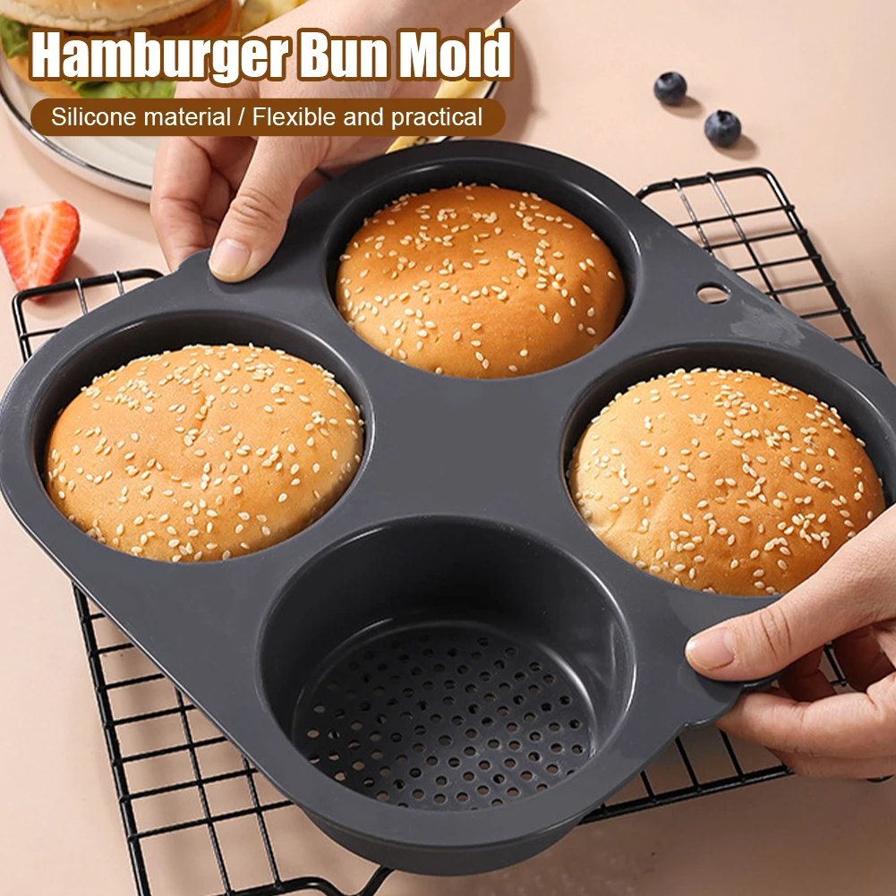 Hamburger Bun Mold Baking Hamburger Bread Pan Non-Stick Silicone Mold Dishwasher Safe 4 Cavities for Burger Buns Kitchen Tool
Hamburger Bun Mold Baking Hamburger Bread Pan Non-Stick Silicone Mold Dishwasher Safe 4 Cavities for Burger Buns Kitchen Tool