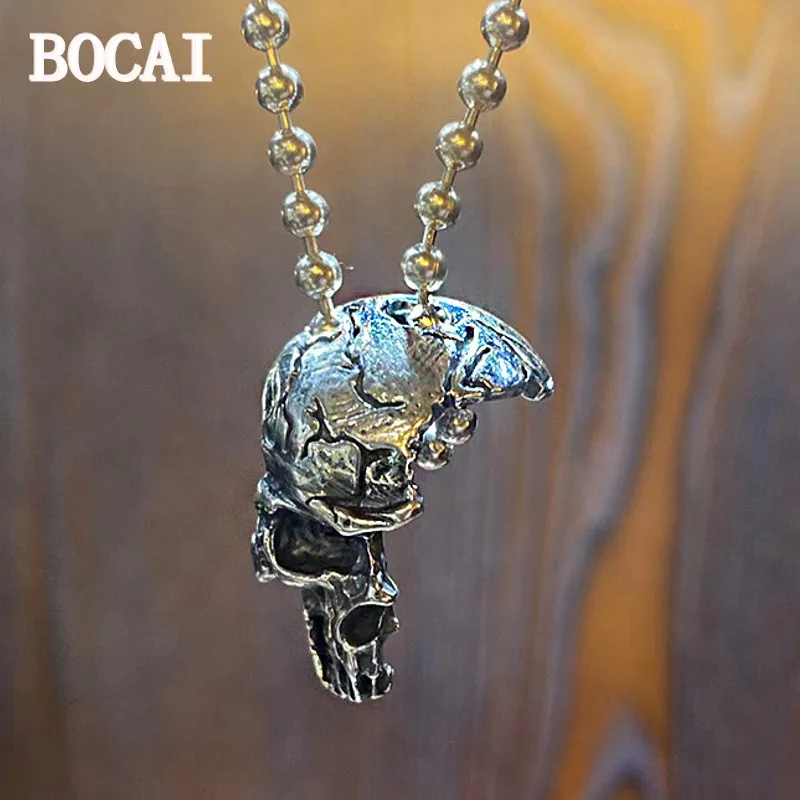 

Новинка, индивидуальный винтажный кулон BOCAI в стиле панк из стерлингового серебра S925 пробы с черепом, темный модный мужской и женский стиль