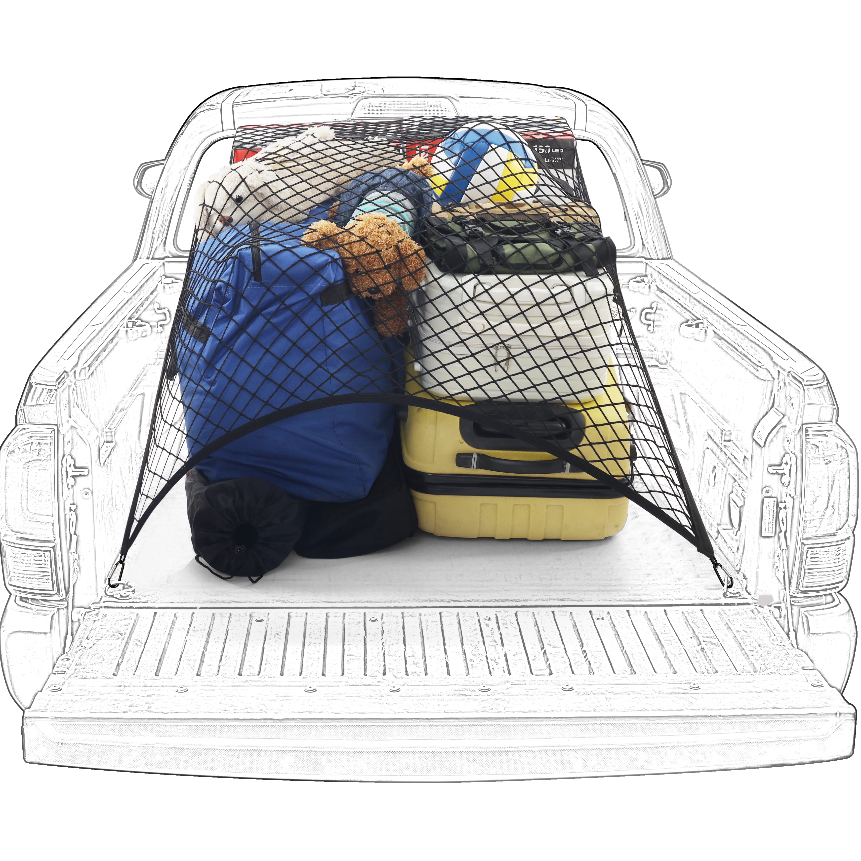 Highly Elastic Cargo Net Simple Truck Bed Cargo Mesh Organizer Suitable for Daily Light Loads Trucks 4'x4' Stretches to 7'x7'
Highly Elastic Cargo Net Simple Truck Bed Cargo Mesh Organizer Suitable for Daily Light Loads Trucks 4'x4' Stretches to 7'x7'