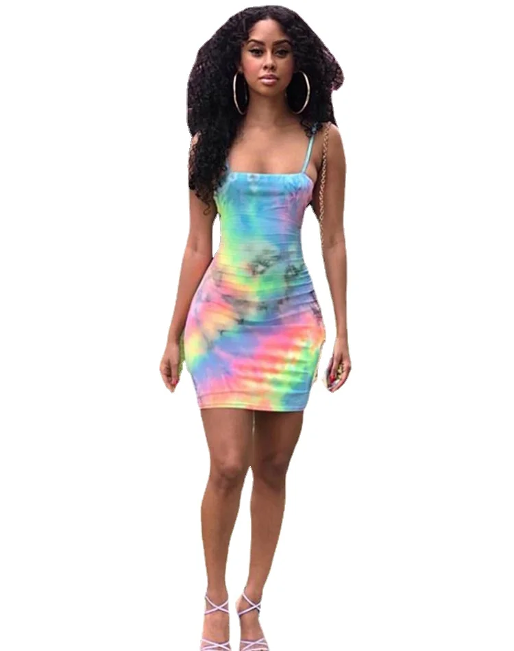 

Slip Dress Women Streetwear Summer Clothes Tie Dye Mini Tube Dress Sexy Club Rockabilly Bodycon Short Vestidos Mujer Sukienki