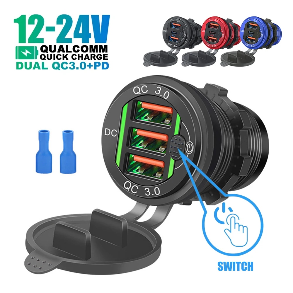 68W Car Charger Dual QC3.0 USB & PD Fast Charging Type-C Charger Adapter 12-24V with Switch Waterproof for Car Boat Marine RV
68W Car Charger Dual QC3.0 USB & PD Fast Charging Type-C Charger Adapter 12-24V with Switch Waterproof for Car Boat Marine RV