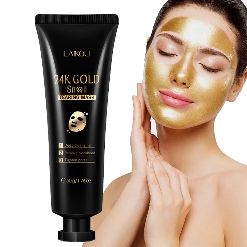 

24k Gold Snail Collagen Face Tear Off Mask Deep Clean Dark Spots T Zone Nose Blackhead Remove Peel Off Mask Anti Aging 50g