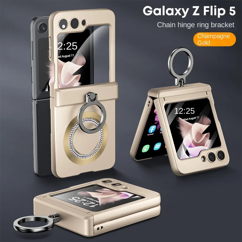 

Electroplating Ring for Magsafe Magnetic Phone Case for Samsung Galaxy Z Flip 5 Flip5 5G Hinge Protection Stand Shockproof Cover