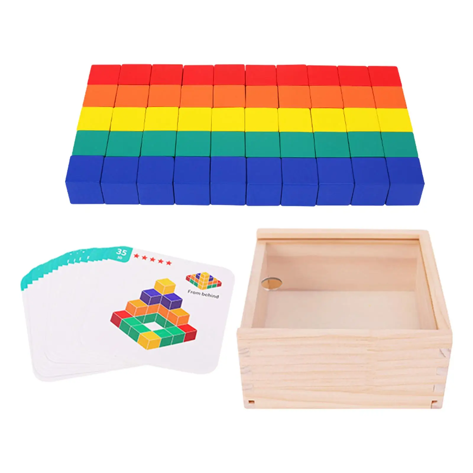 

Rainbow Cubes Blocks Set 50Pieces Blocks Colorful for DIY Craft Educational Toy Learning Coloured Wood Blocks Birthday Gifts