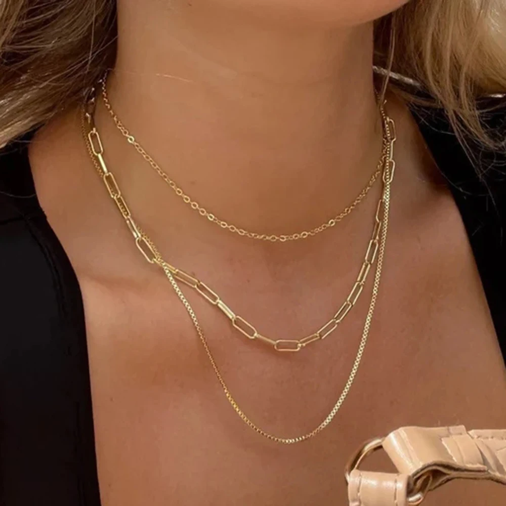 

Минималистичное трехслойное ожерелье из нержавеющей стали с покрытием из 18-каратного золота, водонепроницаемое женское шикарное стильное ювелирное изделие для торжества