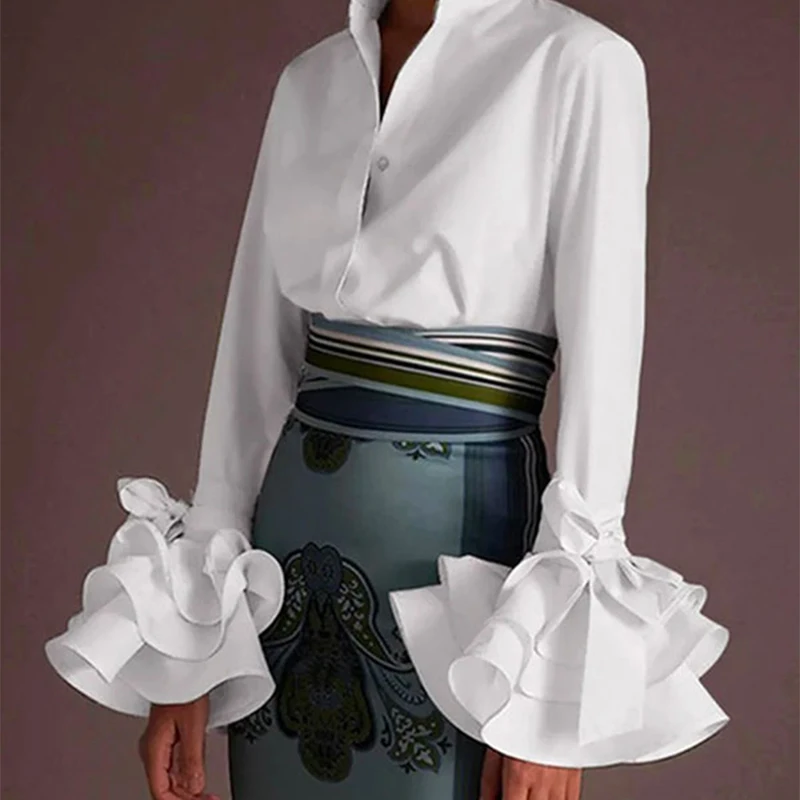 Onecozyday 2023 New Elegant Long Sleeve Falbala Blouses Spring Summer Solid Color Lapel Collar Flare Cuffs Shirts Tops For Women
Onecozyday 2023 New Elegant Long Sleeve Falbala Blouses Spring Summer Solid Color Lapel Collar Flare Cuffs Shirts Tops For Women