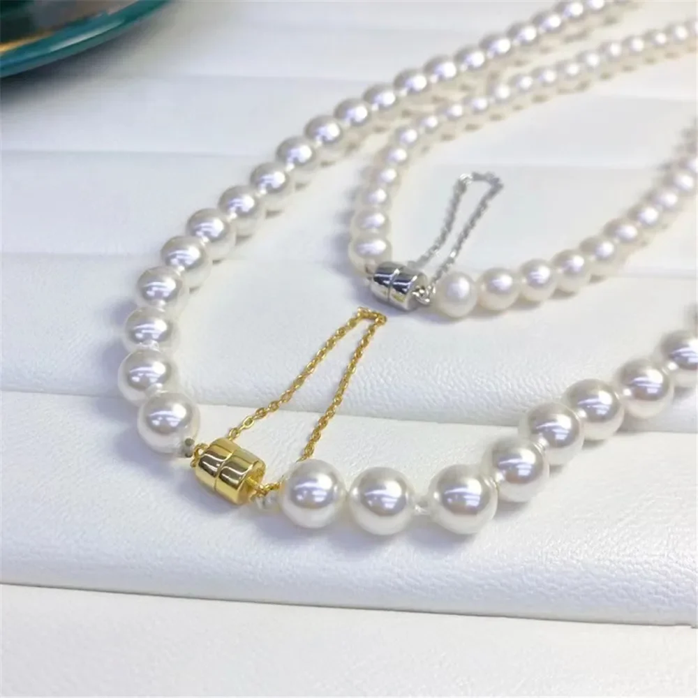 

DIY Pearl Accessories S925 Sterling Silver Single-breasted Fashion Sweater Chain Necklace Handmade Beaded Buckle K056