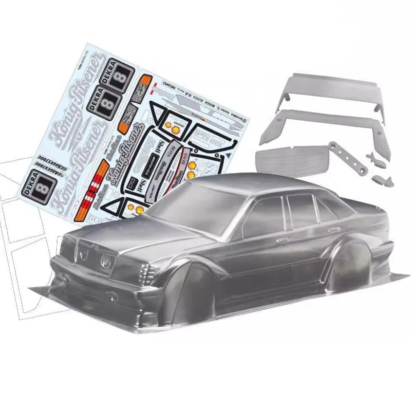 

Scale 1/10 Benz 190E Clear Lexan Body shell W/3D Rear spoiler and Mirrors for On road car 257mm Chassis Tamiya tt02 tt01 kyosho