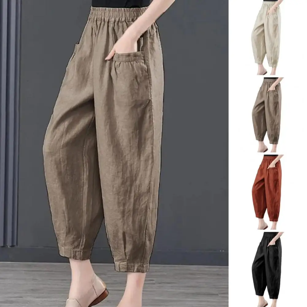 

Solid Color Harem Pants Solid Color Long Pants Elastic High Waist Harem Trousers for Women Solid Color Wide Leg Long for Spring