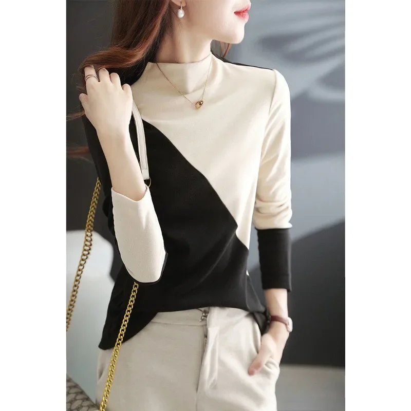 Women's Autumn and Winter Pullover Half High Collar Patchwork Button Long Sleeve Sweater Fashion Elegant Knitted Bottom Tops
Women's Autumn and Winter Pullover Half High Collar Patchwork Button Long Sleeve Sweater Fashion Elegant Knitted Bottom Tops
