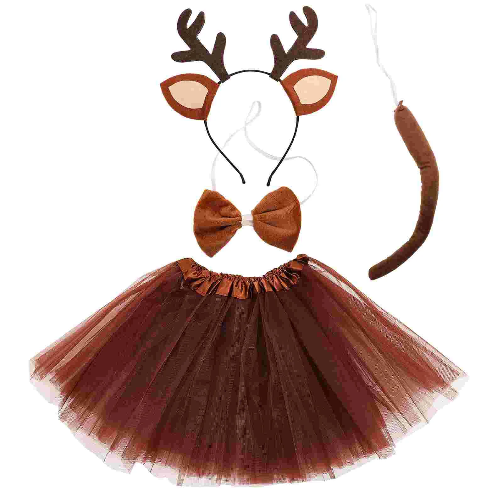 

1 Set Reindeer Ears Headband Cosplay Antler Headband Girl Tutu Skirt Bowtie Tail Prop