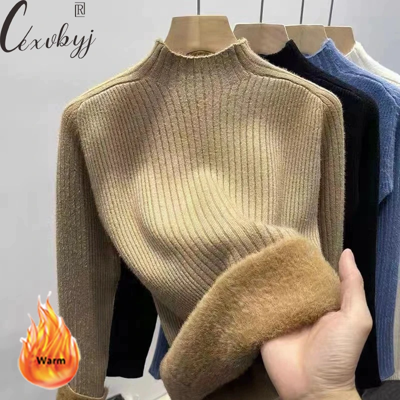 Plush Velvet Sweater Women Solid Half High Collar Knitted Pullover Soft Autumn Winter Knitwear Top All-Match Christmas Sweater
Plush Velvet Sweater Women Solid Half High Collar Knitted Pullover Soft Autumn Winter Knitwear Top All-Match Christmas Sweater