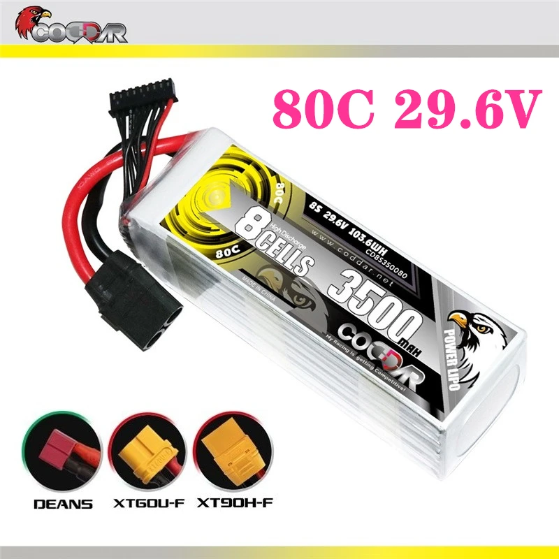 CODDAR 80C 29.6V 8S 3500mAh Lipo Battery Racing For FPV RC Quadcopter Aircraft With T/XT60/TRX/XT90/EC5 8S Rechargeable Battery
CODDAR 80C 29.6V 8S 3500mAh Lipo Battery Racing For FPV RC Quadcopter Aircraft With T/XT60/TRX/XT90/EC5 8S Rechargeable Battery