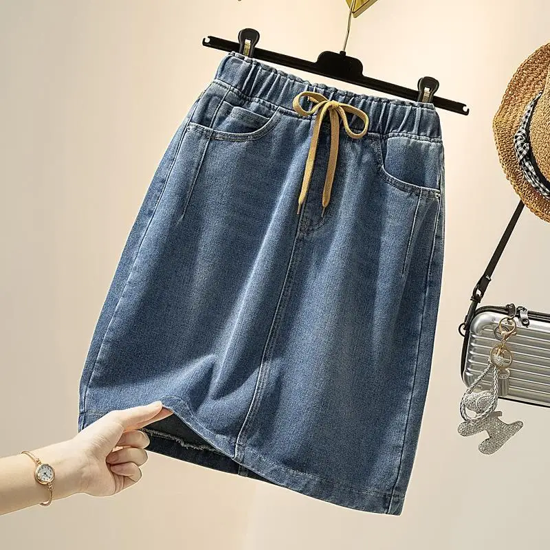 2023 New Summer Denim Skirts Women Fashion Elastic Waist Lace-up Jeans Skirts Lady Plus size Casual A-line Blue Skirts
2023 New Summer Denim Skirts Women Fashion Elastic Waist Lace-up Jeans Skirts Lady Plus size Casual A-line Blue Skirts