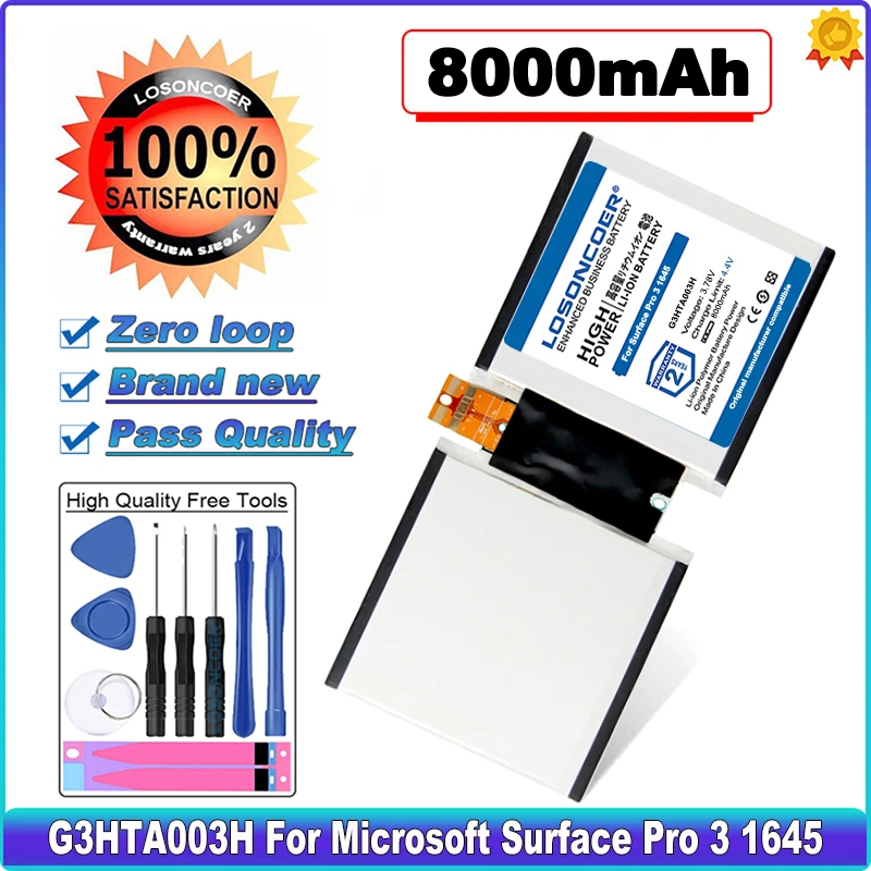 LOSONCOER 8000mAh G3HTA003H G3HTA007H G3HTA004H Laptop Battery For Microsoft Surface Pro 3 1645 Series Tablet PC Batteries
LOSONCOER 8000mAh G3HTA003H G3HTA007H G3HTA004H Laptop Battery For Microsoft Surface Pro 3 1645 Series Tablet PC Batteries