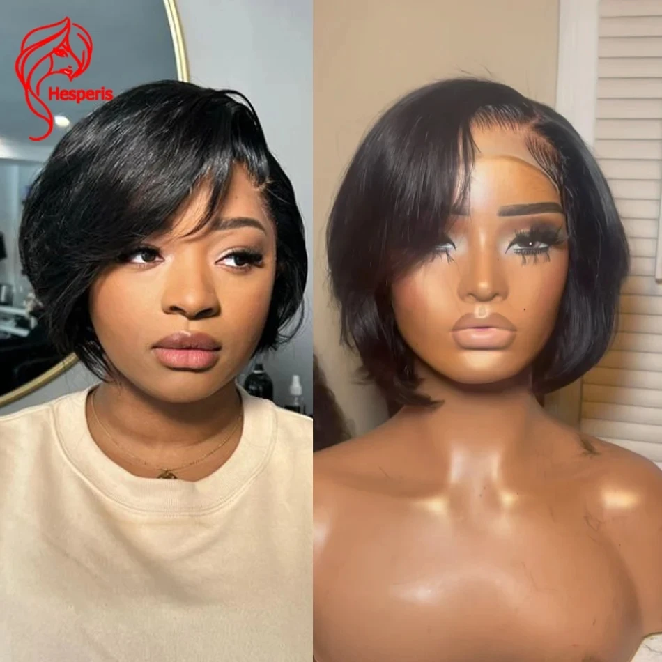 

Hesperis Pixie Cut Short Bob Wig With Side Bang Natural Color Remy Layered 13x6 Bob Lace Front Human Hair Wigs for Black Women