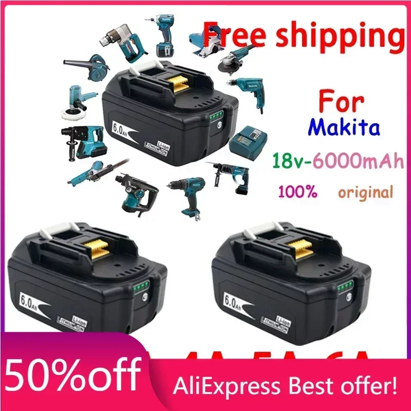 

100% Original For Makita 18V 6000mAh Rechargeable Power Tools Battery with LED Li-ion Replacement LXT BL1860B BL1860 BL1850