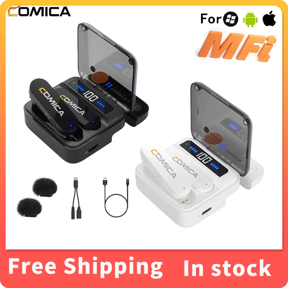 

Wireless Lavalier Microphone Comica Vimo S 2.4G Compact Wireless Lapel Microphone With Charging Case For iPhone Android Phone