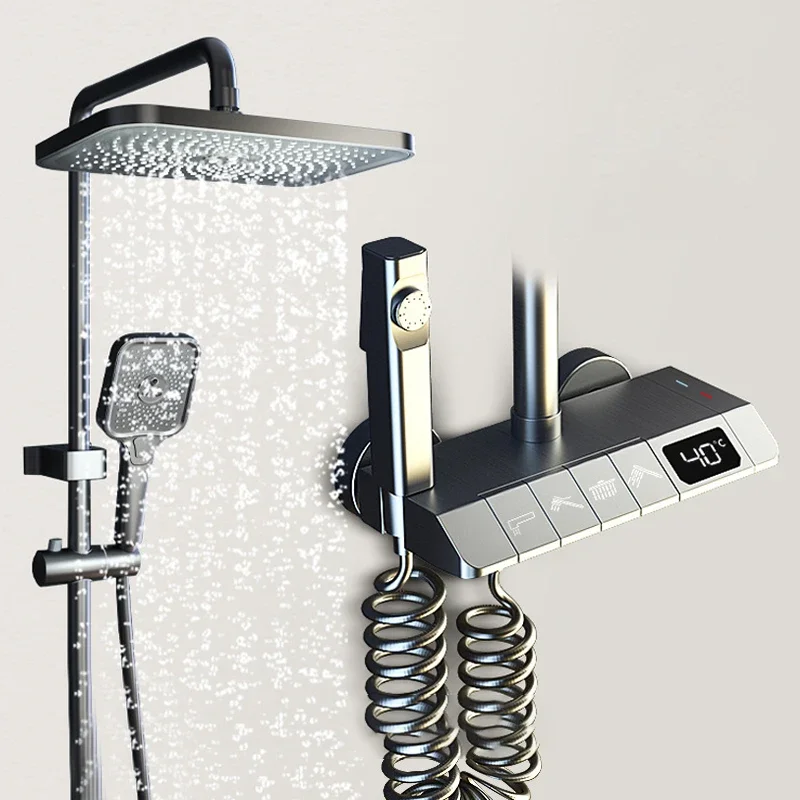 

Rainfall Bathroom Shower Faucet Set Head Sprayer Bathtub Mixer Thermostatic Tap Rain