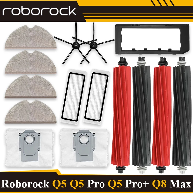 

For Roborock Q5/Q5 Pro/Q5 Pro+/Q8 Max/Q8 Max+/Robot Vacuum cleaner Parts Dust Bag Main Brush Hepa Filter Mop Replacement