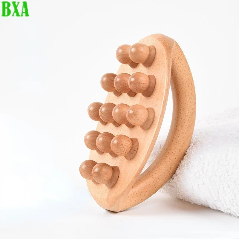 

Natural Wood Handheld Gua Sha Massage Brush 14 Beads Waist Leg Body Meridian Scraping SPA Therapy Anti Cellulite Relaxation Tool