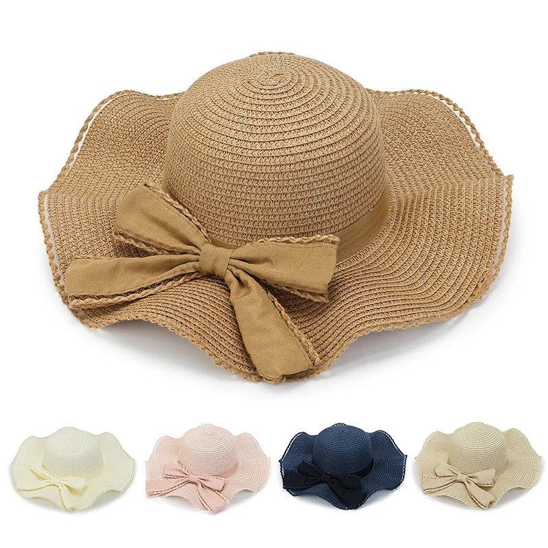 

CAMOLAND Summer Women's Straw Hat Bowknot Large Brim Fisherman Hat Floppy Panama Travel Beach Casual Sun Hat Foldable Caps