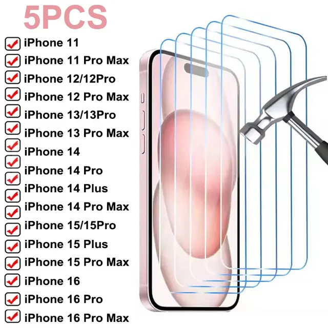 Film de protection d'écran en verre HD Guatemala pour iPhone, 11, 12, 13, 14, 15 Pro Max, 13 Mini, 16 Pro Max, 15 Plus, 5 pièces 1