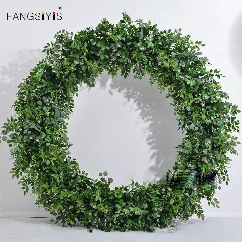 

Green plant floral art forest series Wedding Backdrop Floral Arrangement With Round Arch Frame Event Party Decor arch Flower Row